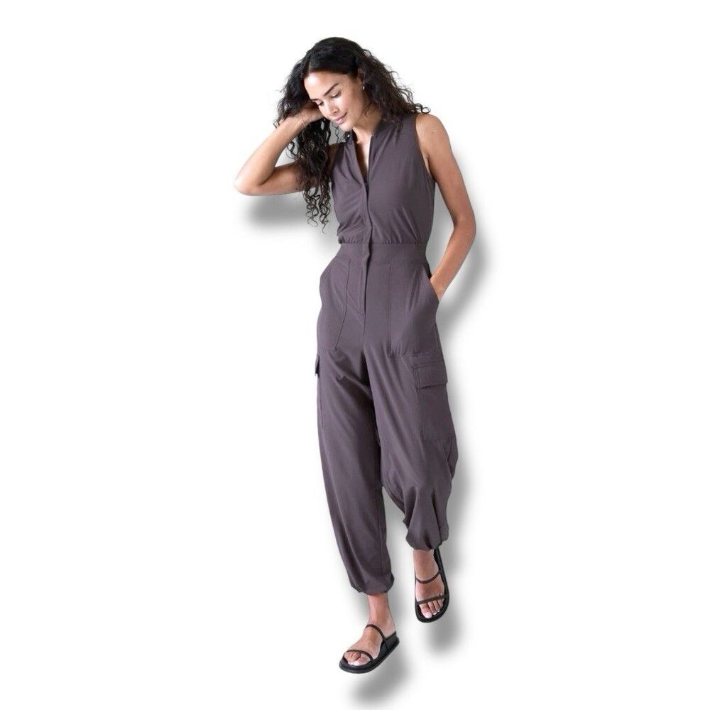 Athleta Brooklyn Utility Jumpsuit Grey Shale 824834 Athleisure Women’s Size 2